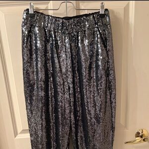 Gunmetal/ Silver Sequin Jogger Pants